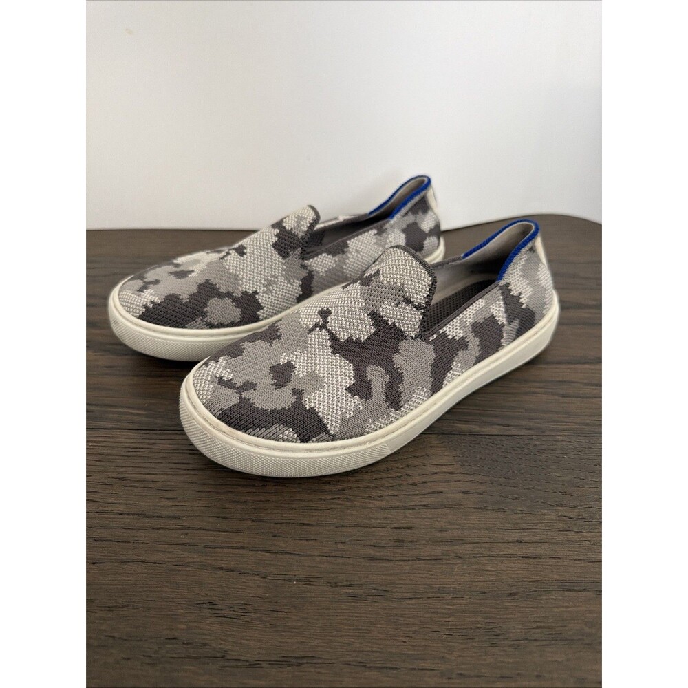 ROTHY'S Kids Slip On Sneakers Gray Camo Sz 1 Flat Washable Comfort Shoes